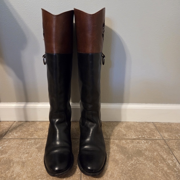 FRYE Women's Melissa Logo Button Motorcycle Equestrian Black Boots Size 7 - Picture 3 of 10